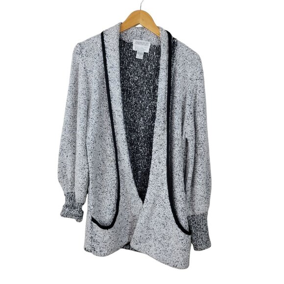 Vintage Cardigan Sweater Jacket Size Medium Oversized 90s Pocket Boucle Grey - Picture 2 of 7